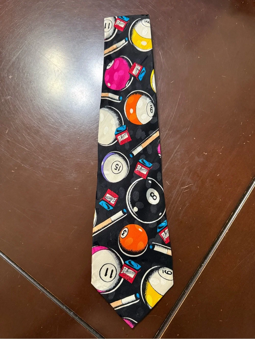 Addiction Silk Tie with Black Base and Bright Pool-Game Motif